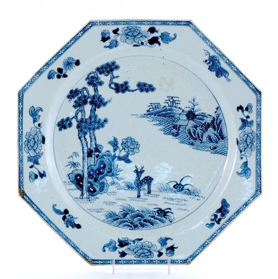 Appraisal: Chinese Export blue-and-white charger th century octagonal rim centering round