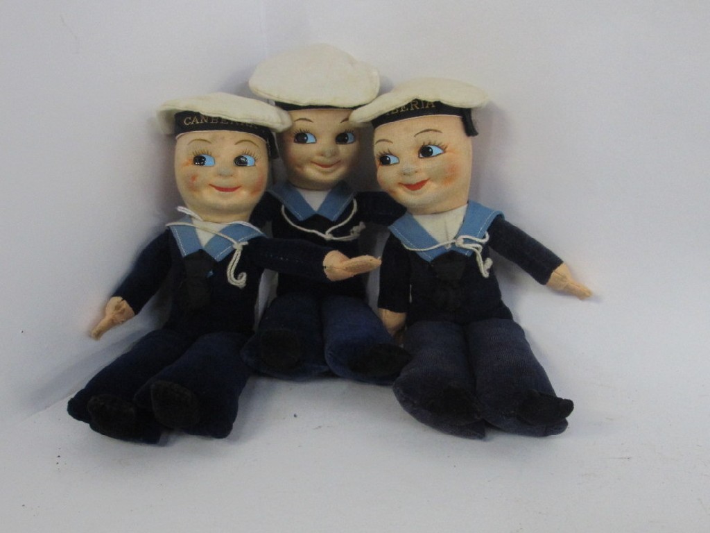 Appraisal: Lot comprising three sailor cloth dolls