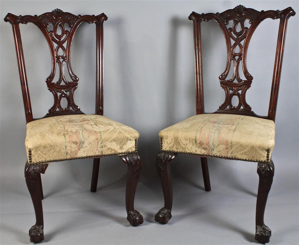 Appraisal: PAIR OF NEW ENGLAND CHIPPENDALE-STYLE CHAIRS WITH BALL AND CLAW