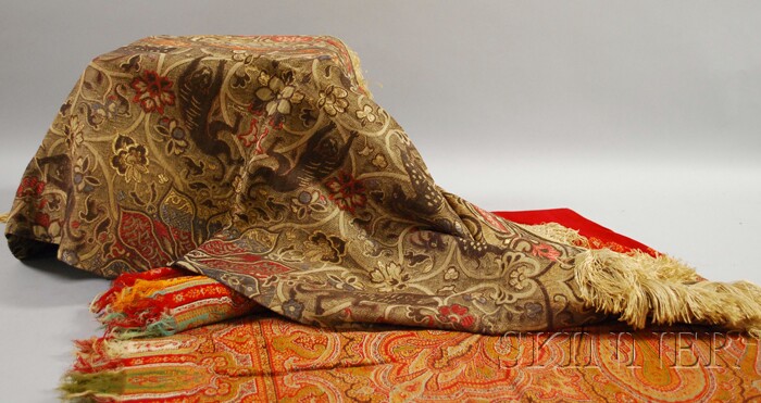 Appraisal: Moorish-style Machine-woven Brocade Textile and a Machine-woven Wool Paisley Shawl