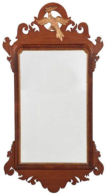 Appraisal: Chippendale Style Mahogany Mirror th century scrolled crest set with