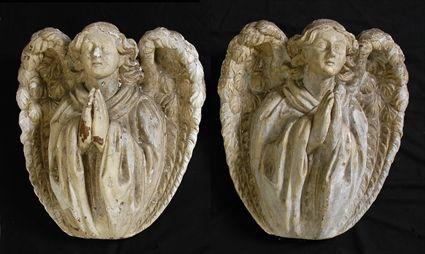 Appraisal: SET OF FOUR PLASTER CORBELS Cast as praying angels each