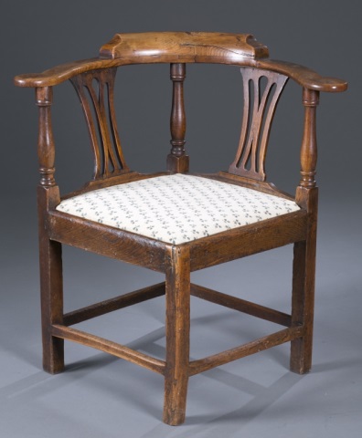 Appraisal: th c English Corner Chair Oak Baluster-form supports with pierced