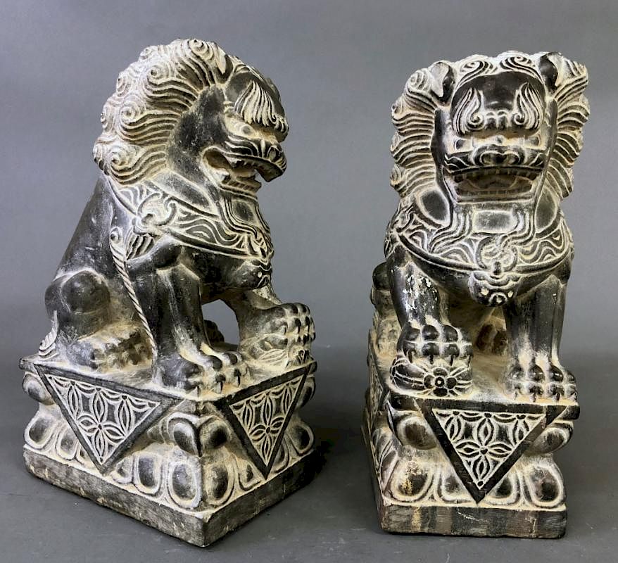 Appraisal: Pair of Chinese Carved Stone Foo Dogs Pair of Chinese