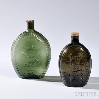 Appraisal: Two Mold-blown Glass Flasks America mid- th century a dark