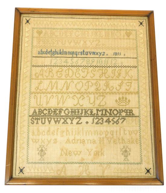 Appraisal: Adriana Henrietta Vethaken sampler American dated silk on linen signed