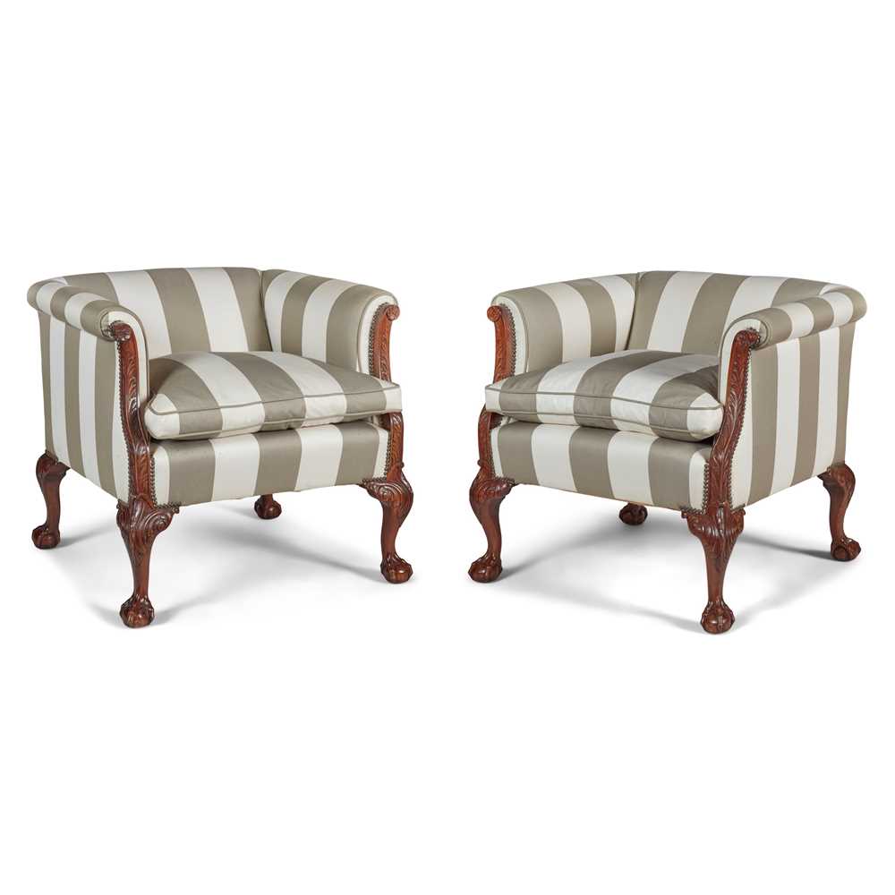 Appraisal: PAIR OF EDWARDIAN MAHOGANY FRAMED TUB ARMCHAIRS EARLY TH CENTURY