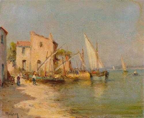 Appraisal: MALFROY CHARLES Lyon Ships in the bay Oil on canvas