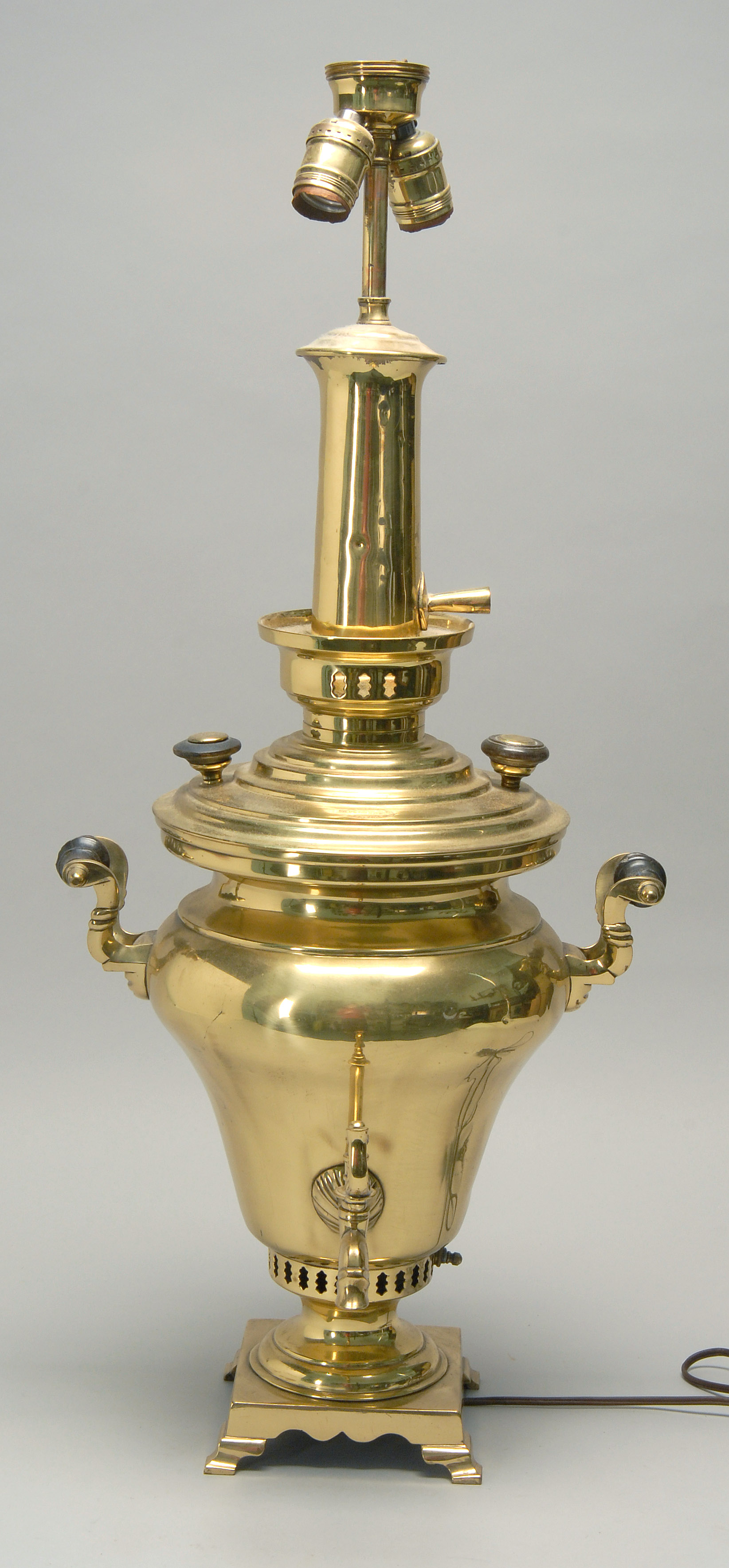 Appraisal: RUSSIAN BRASS SAMOVAR MOUNTED AS A TABLE LAMP Height ConditionLight