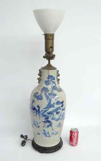 Appraisal: Asian porcelain lamp Vase '' Ht '' Overall