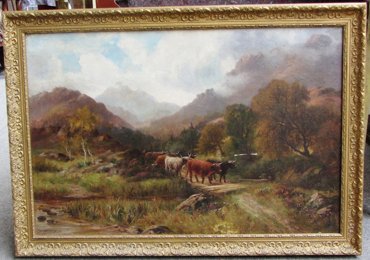 Appraisal: William Langley - Cattle in a highland landscape oil on