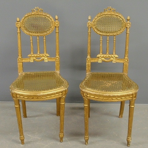 Appraisal: - Delicate pair of Louis XVI style side chairs with