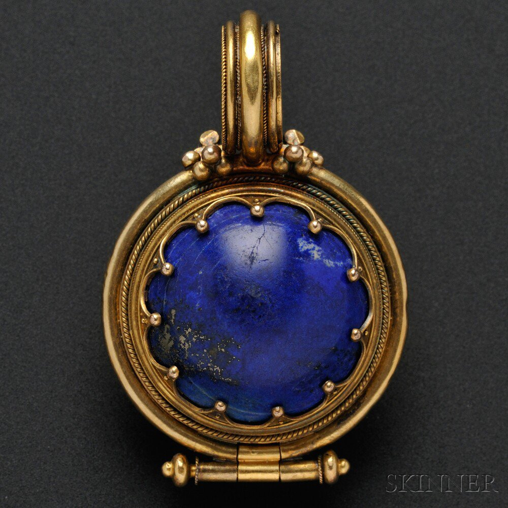 Appraisal: Etruscan Revival kt Gold and Lapis Bulla one side set