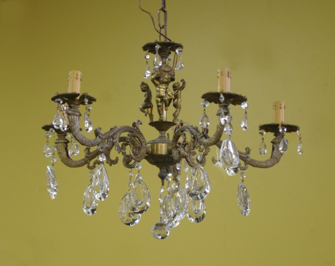 Appraisal: French Gilt-Brass and Cut Glass Five-Light Dancing Putti Chandelier second