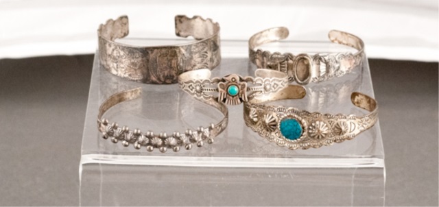 Appraisal: Five Native American Cuff Bracelets To include pieces total Two