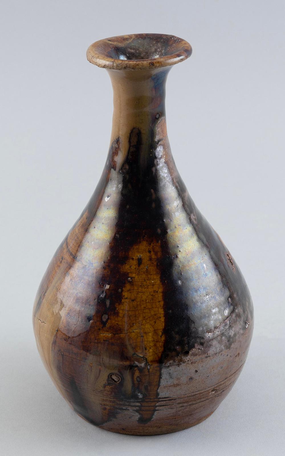 Appraisal: JAPANESE FLAMBE BROWN GLAZE STUDIO POTTERY BOTTLE VASE TH CENTURY