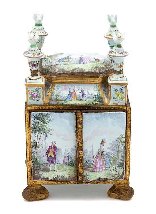 Appraisal: A Viennese Enamel and Gilt Bronze Neccessaire Height x width