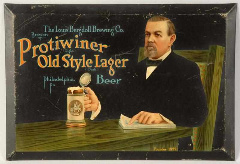 Appraisal: Protiwiner Old Style Lager Advertising Sign Description Early s Manufactured