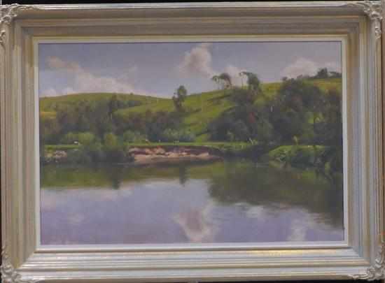 Appraisal: PETER SMALES RIVER SCENE OIL ON CANVAS x cm