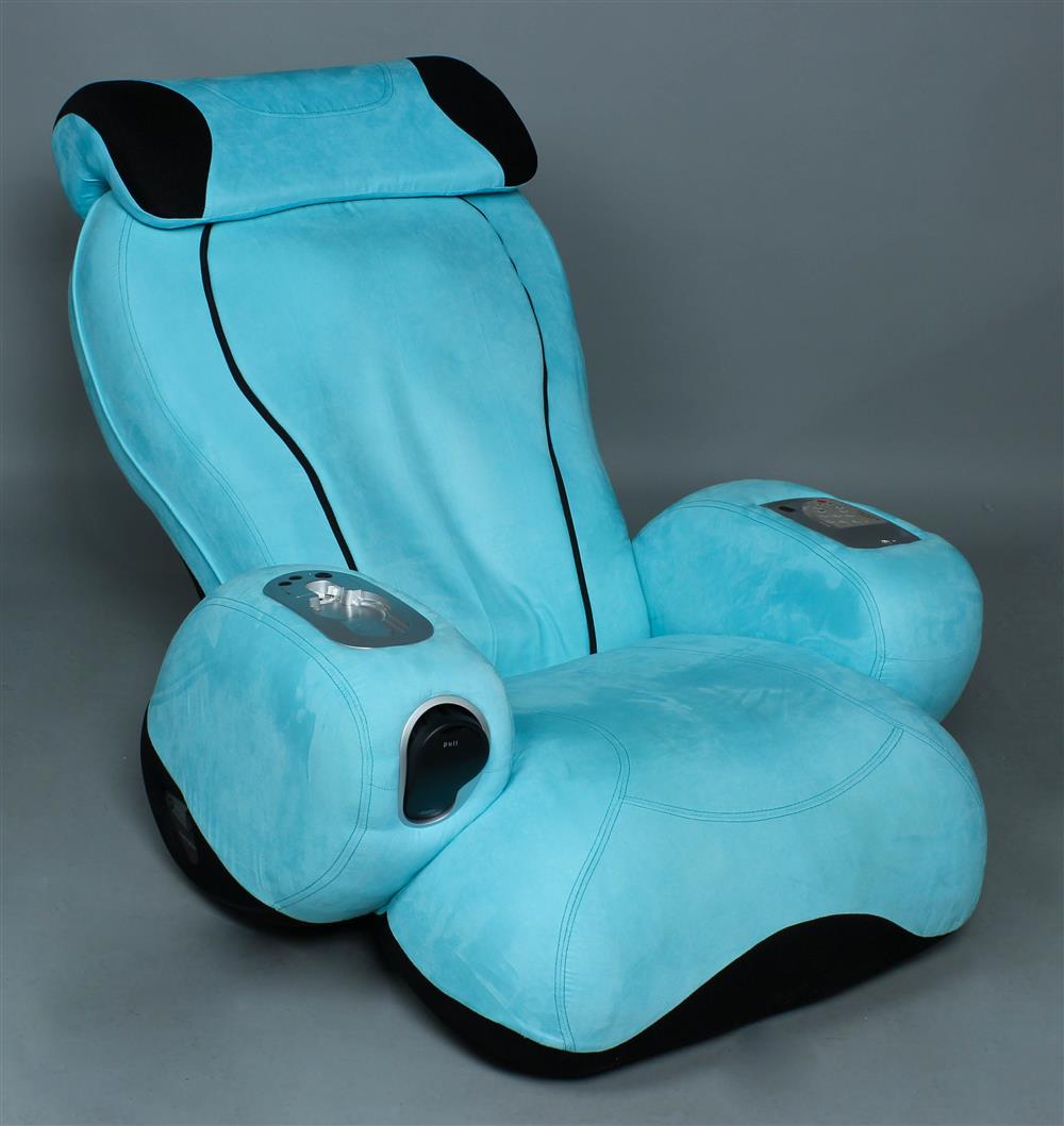 Appraisal: SHARPER IMAGE iJOY TURBO BLUE SUEDE COVERED MASSAGE CHAIR ESTATE