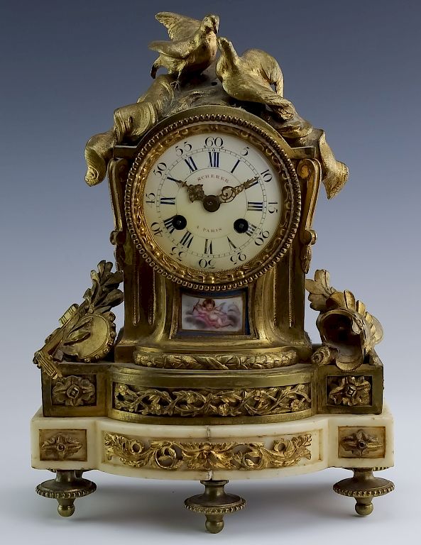 Appraisal: Scherer French Dore Bronze Marble Porcelain Clock Scherer A Paris