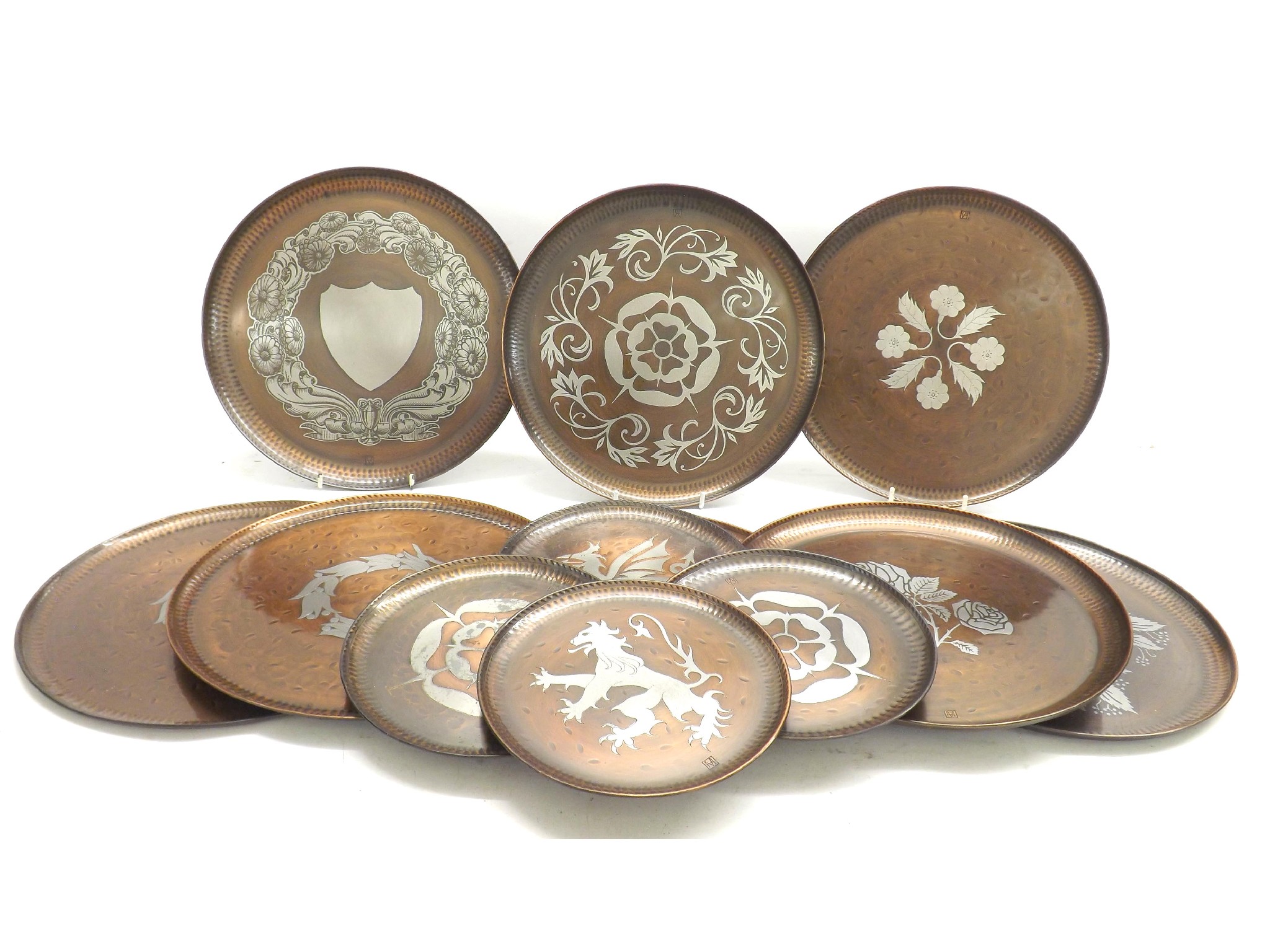 Appraisal: Hugh Wallis - - twelve various copper trays with pewter