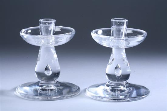 Appraisal: PAIR STEUBEN GLASS TEARDROP CANDLESTICKS - in high Excellent condition