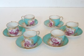 Appraisal: TH CENTURY MEISSEN HAND PAINTED DEMI TASSE FOR SIX TWO