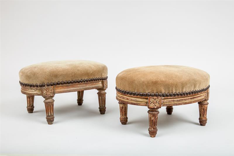 Appraisal: Pair of Small Louis XVI Style Painted Footstools With suede