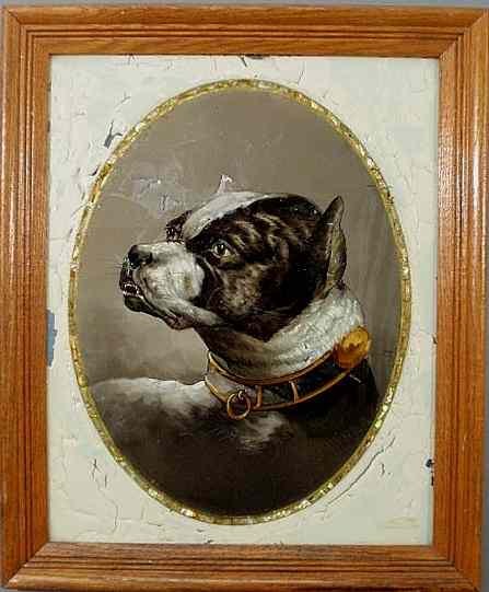 Appraisal: Reverse painted on glass portrait of an English boxer dog