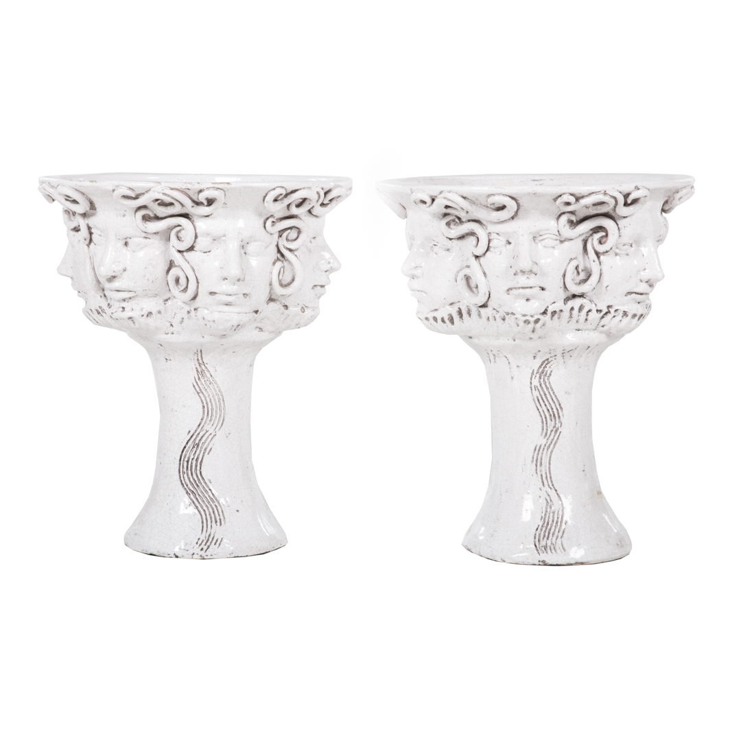 Appraisal: Pair Italian crackle glaze terracotta jardinieres th century chalice form