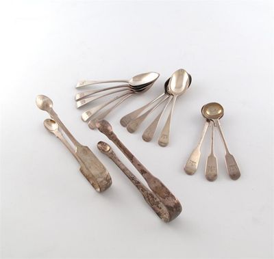 Appraisal: SPOONS AND PAIRS OF SUGAR TONGS AND An Edwardian set