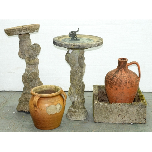 Appraisal: A reconstituted stone child figural birdbath cm h and other