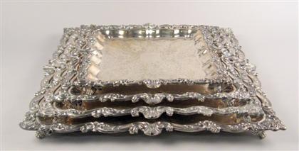 Appraisal: Four Sheffield silver plate graduated trays Each of squared form