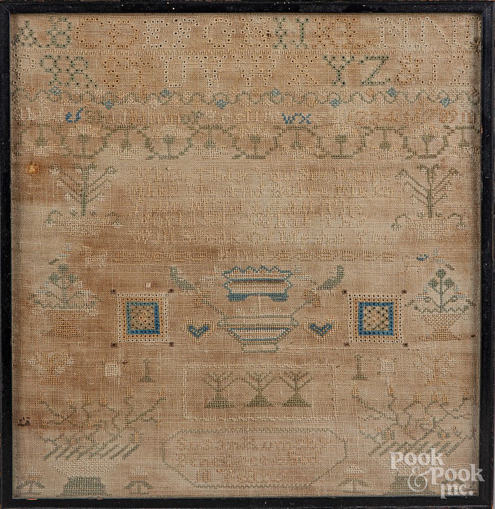 Appraisal: Two silk on linen samplers th c Two silk on