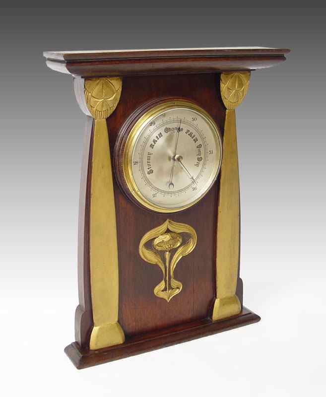 Appraisal: ART NOUVEAU WALL ANEROID BAROMETER Circa 's with Art Nouveau