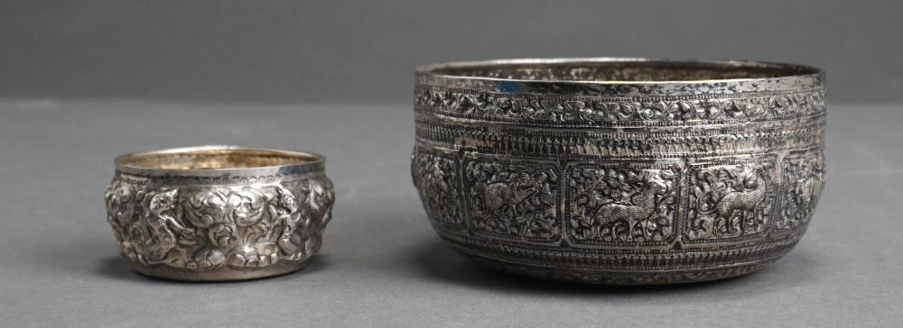 Appraisal: TWO PROBABLY BURMESE TESTED LOW-PURITY SILVER AND FIGURAL BOWLS D