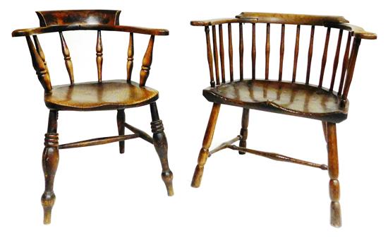 Appraisal: Two th th C Windsor style armchairs with saddle seats