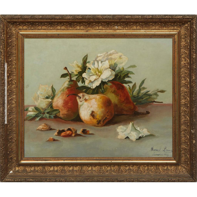 Appraisal: Marcel Baiser French Still Life of Pears and Flowers oil