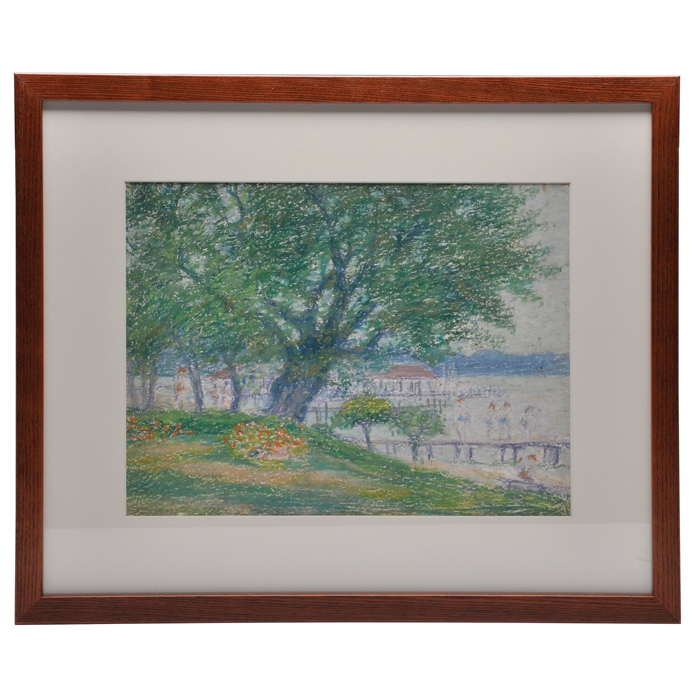 Appraisal: E T Hurley drawing ''River Scene with Figures '' pastel