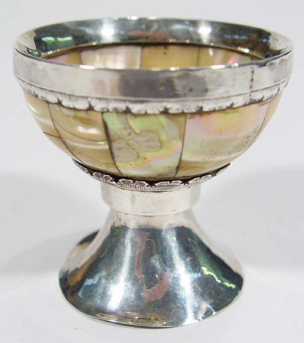 Appraisal: Silver metal and mother of pearl goblet design salt mark