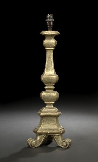 Appraisal: Italian Carved Wooden Tripodal Scroll-Toed Pricket Candlestick first quarter th