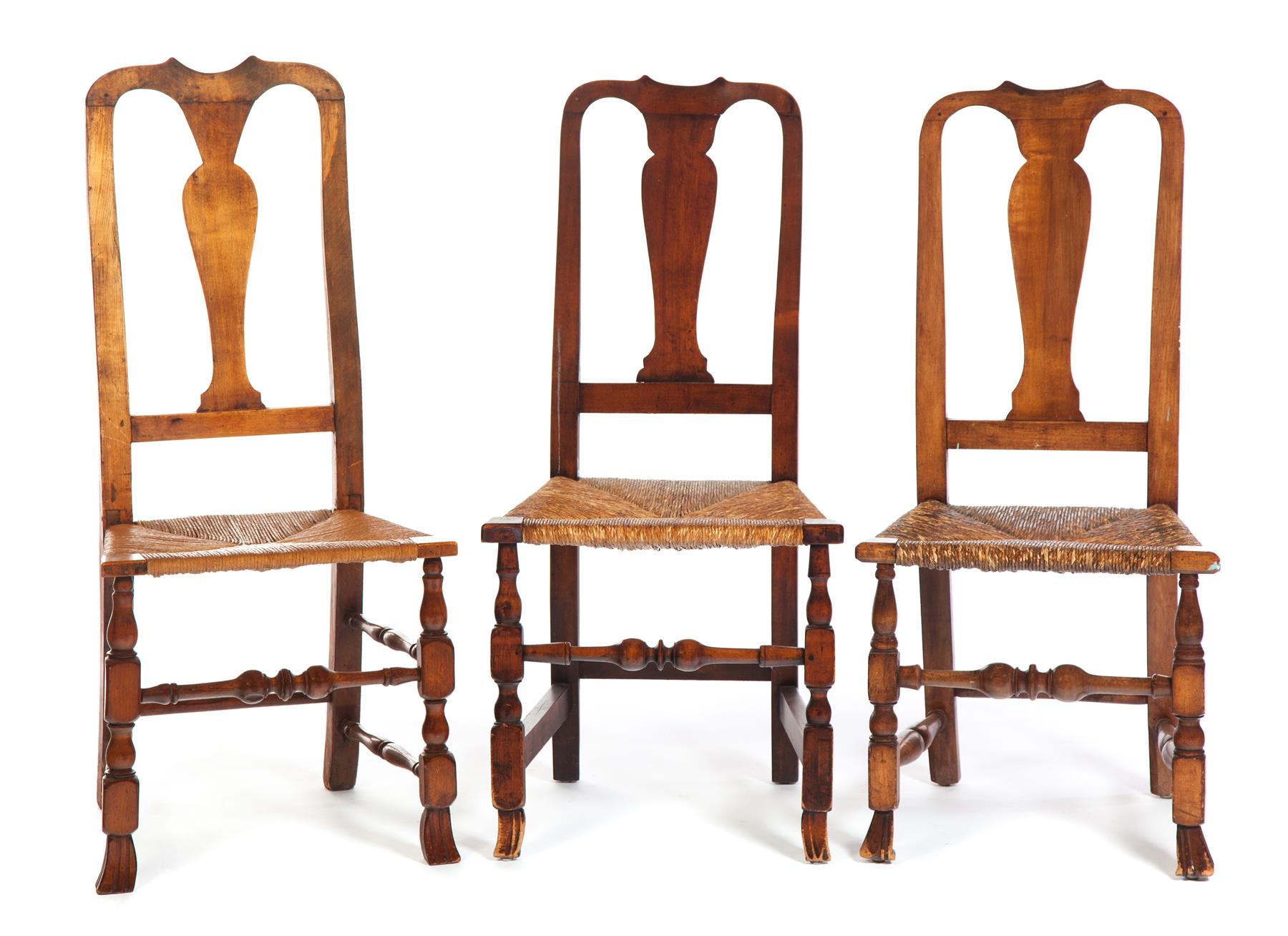 Appraisal: THREE AMERICAN QUEEN ANNE SIDE CHAIRS Mid th century mixed