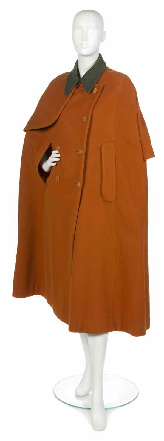 Appraisal: An Hermes Orange Wool Cashmere Riding Cape s dark green