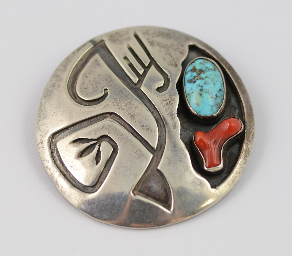 Appraisal: Cheryl Wadsworth Hopi sterling pendant brooch set with coral turquoise