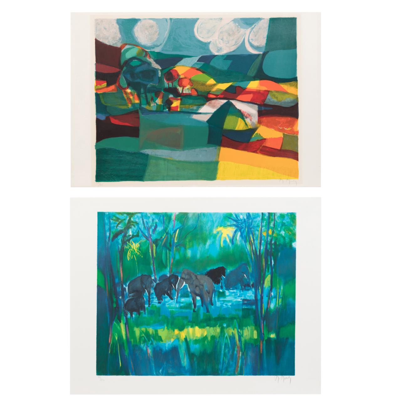 Appraisal: TWO M MOULY LITHOGRAPHS INCL ELEPHANTS Two Marcel Mouly France