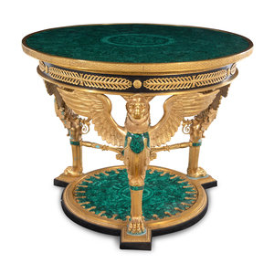 Appraisal: An Empire Style Gilt Bronze and Malachite Veneered Gu ridon