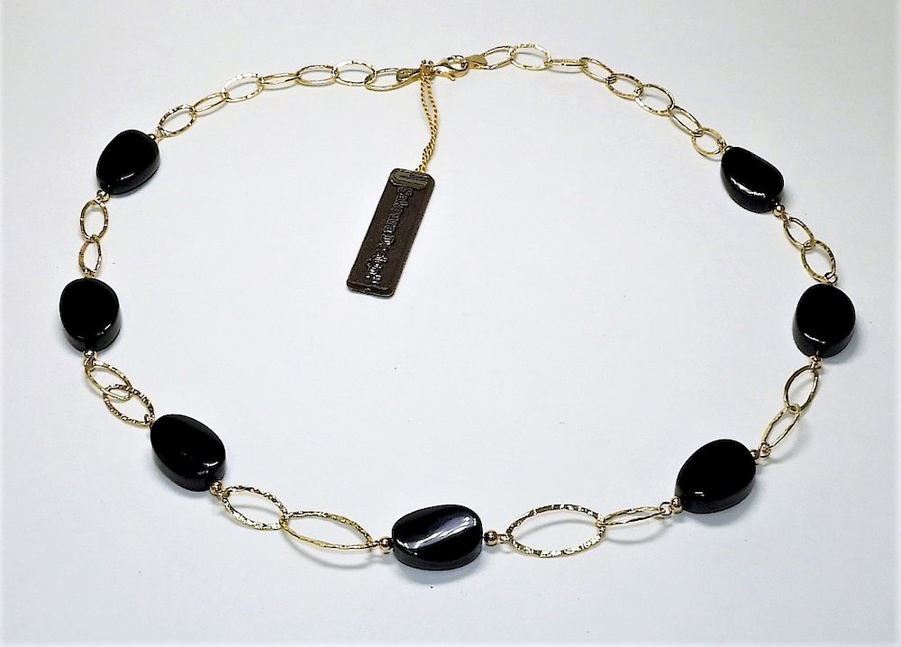 Appraisal: Sakoura Designs K Gold Onyx Link Chain Necklace Italy th