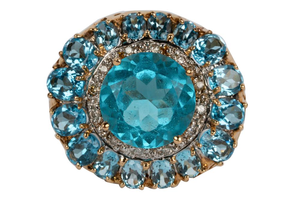 Appraisal: KARAT YELLOW GOLD BLUE TOPAZ DIAMOND BLUE GLASS RINGcentering one