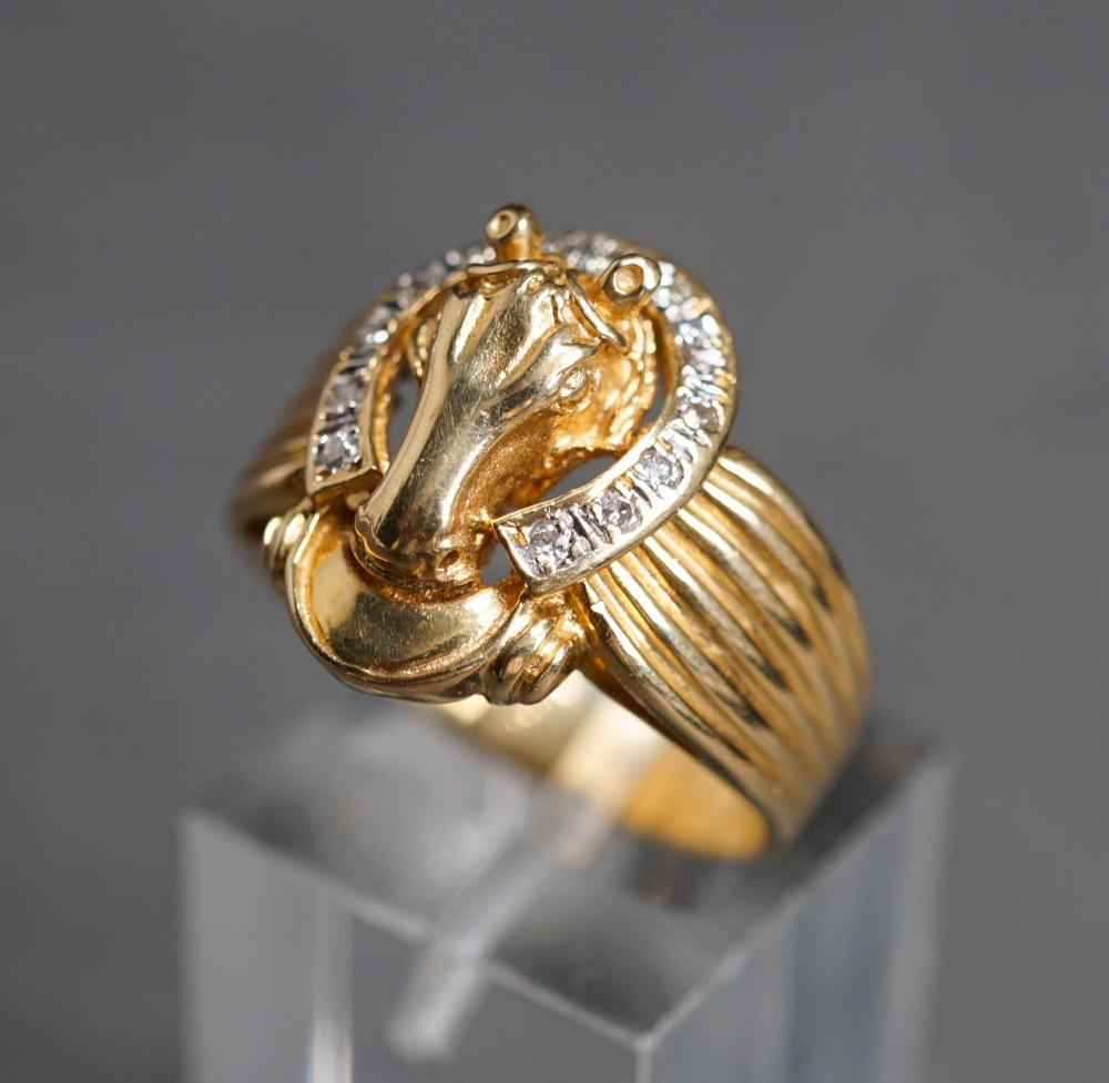 Appraisal: -Karat Yellow-Gold Diamond Equestrian Ring dwt Size -